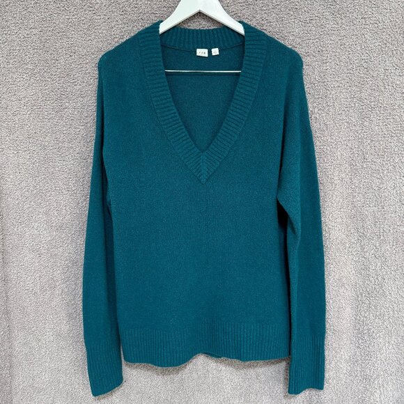 Gap Bouclé Wool Alpaca blend V-Neck Sweater Teal Blue Large - Picture 3 of 11